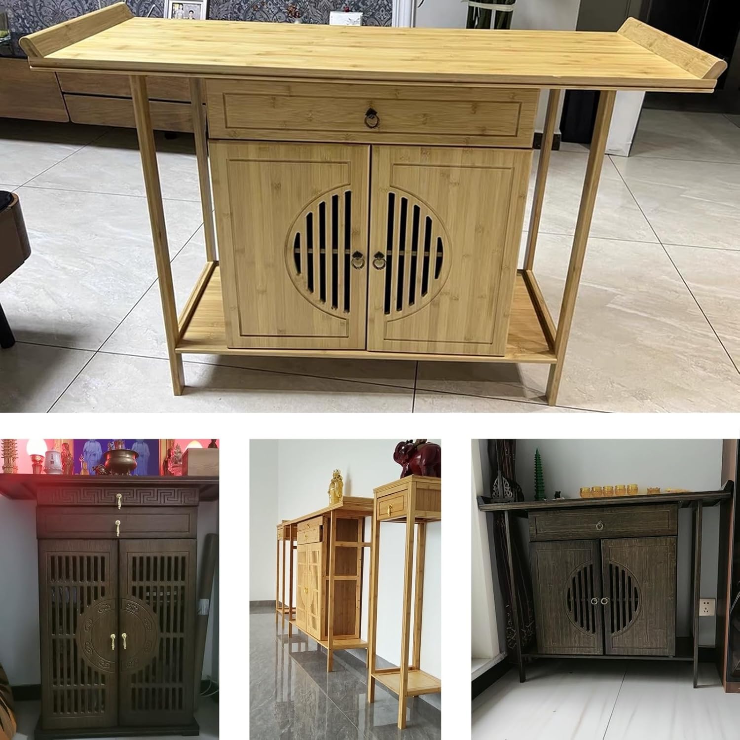 Personal Shrine Altar Table, Chinese Cabinet Pedestal Offering Table, Stand Meditation Prayer Tables with Storage, Buddhist Prayer Tables, for Relaxation, Prayers(Natural,120cm/47.2in)