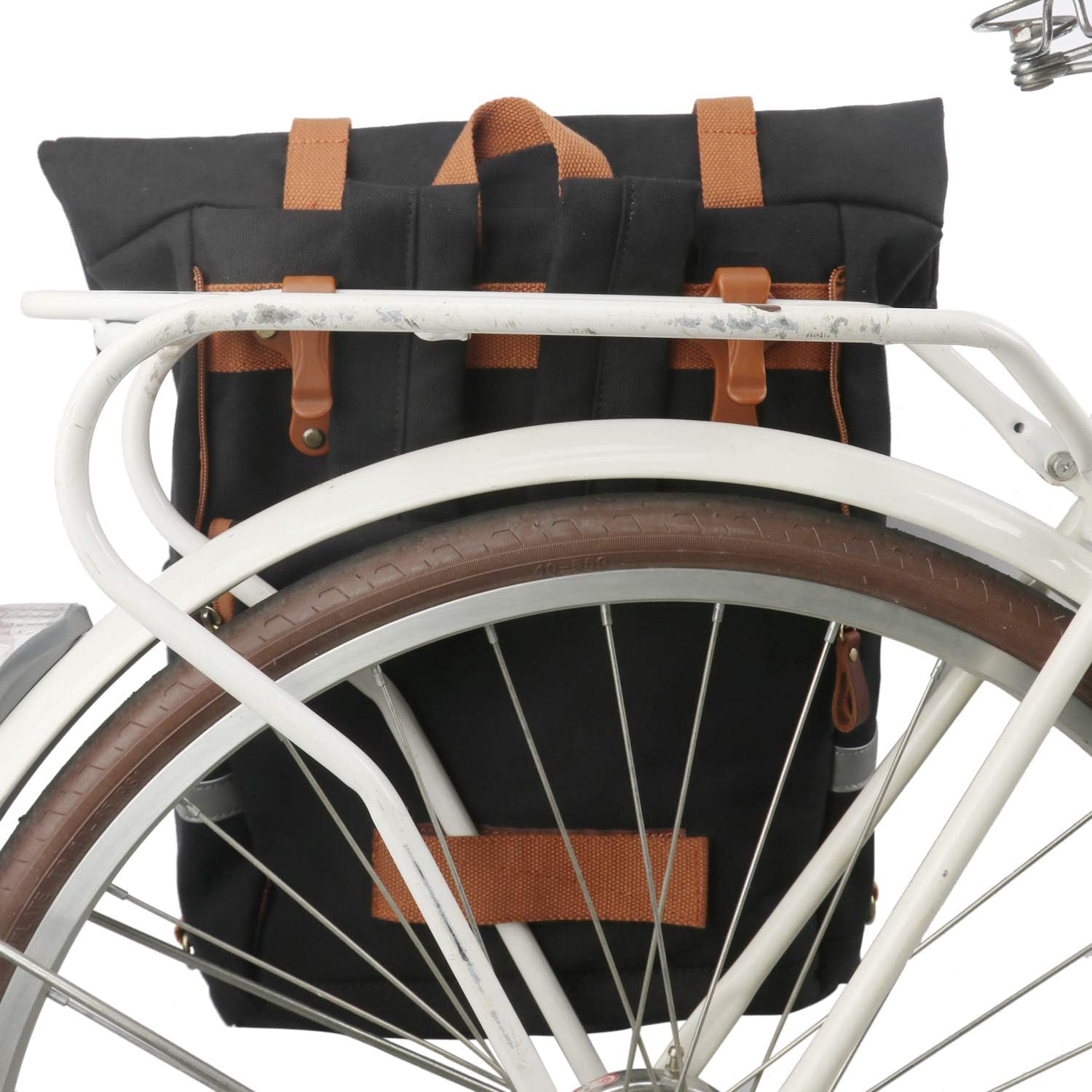 TOURBON Black Canvas Backpack Convertible Panniers Bike Rear Rack Bag Travel Bicycle Commuting Back Pack Grocery Shopping Carrier for Cycling Hiking Motorcycle