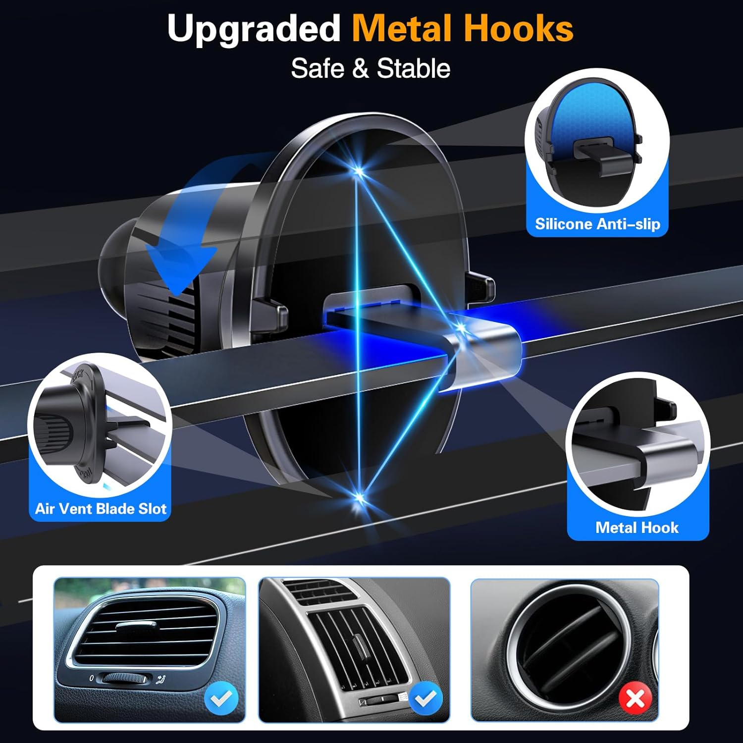 Magnetic Car Mount Air Vent Cell Phone Holder, Universal Vehicle Dash Dashboard Ac Airvent Cellphone Magic Stand with Clip Hook, for iPhone 16 15 Samsung Lenovo Google etc - Image 3
