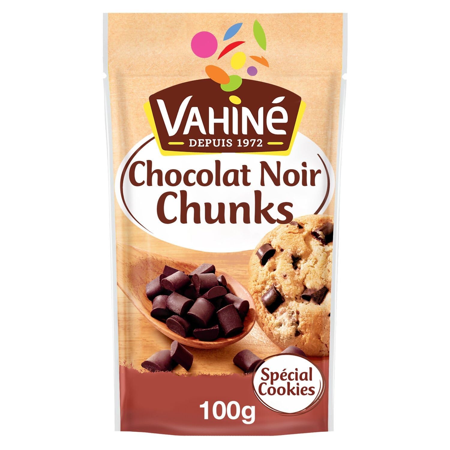 VAHINE – Pépites de Chocolat Noir Intense, Goût Riche et Fondant pour Toutes Vos Recettes (Sachet 100g) - Le Lot De 4