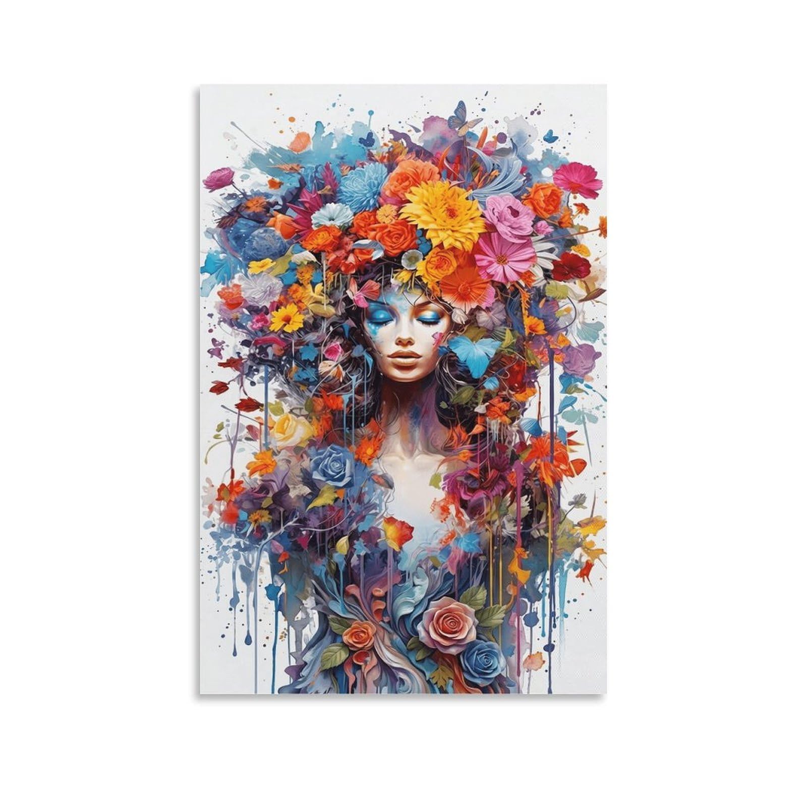 XPASHIQWC Floral Goddess Poster Artwork Watercolor Portrait Canvas Prints Picture Modern Wall Art Picture Wall Hanging for Home Decorations 20x30inch(50x75cm)