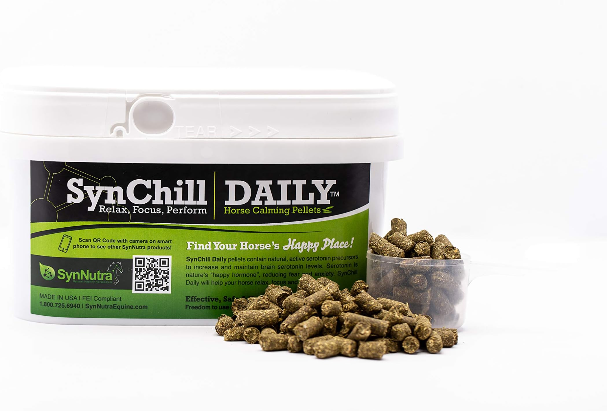 SynNutra Equine SynChill 100% Natural & Nutritional Supplement, Lab Proven Results, Designed for Focus & Performance, Approved by Olympians and Veterinarians, Daily Pellets -30 Servings, Made in USA