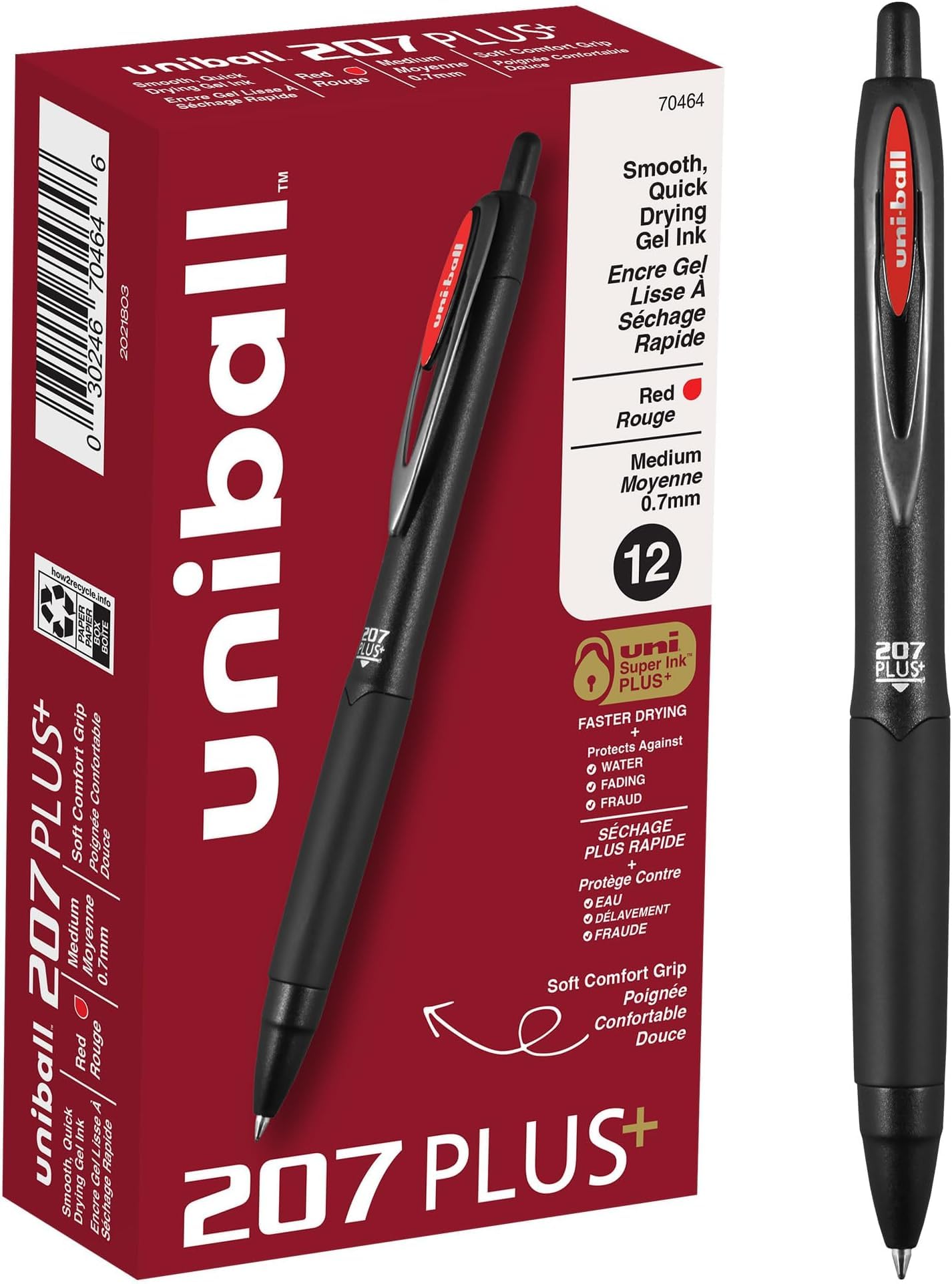 Uni-Ball 207PLUS+ Gel, 0.7MM, Red, OS Dozen (Pack of 12)