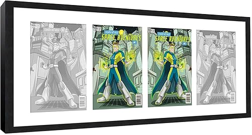 Miniatura 2 de Marco para cómics negro mate  Para cómics publicados entre 1938 y 1955 (marco de cómic de la Edad Dorada), hecho para exhibir 4 cómics bajo acrílico