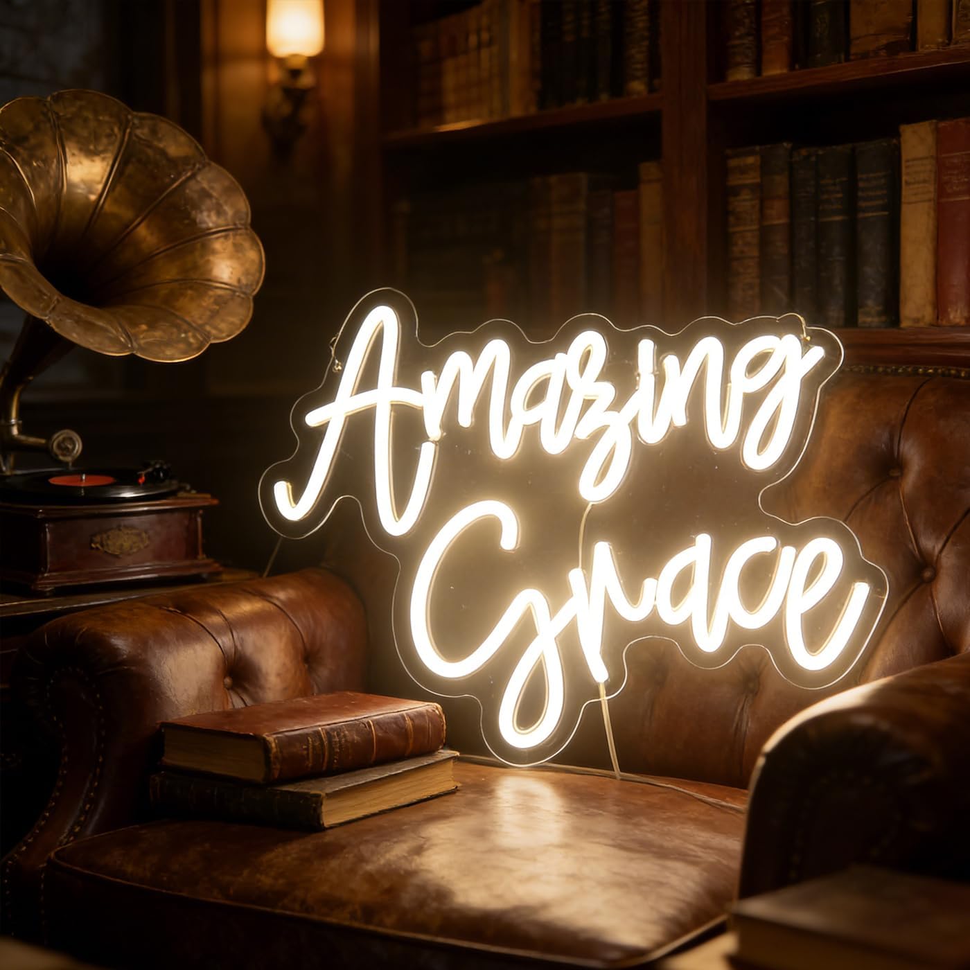 "Amazing Grace" Hymn Quote Light - Inspirational & Timeless LED Wall Art for Church, Chapel, Prayer Room or Home Sanctuary Decor, Dimmable USB, Comforting Spiritual Gift of Hope & Peace