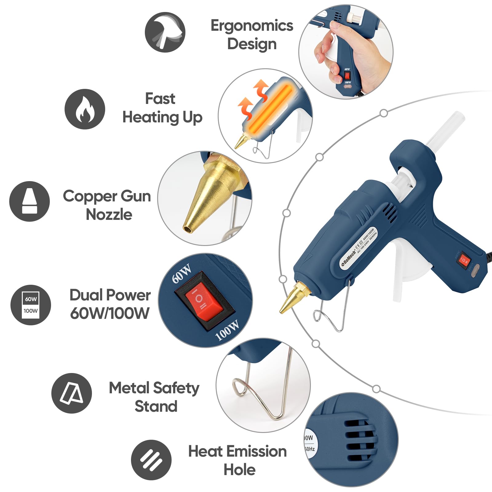 ROMECH Dual Temp Hot Glue Gun - 60/100W -2