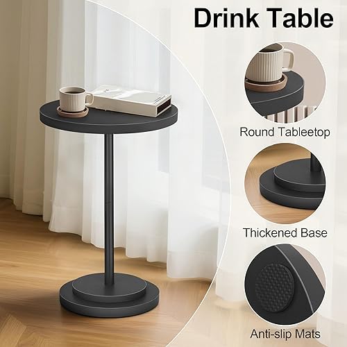Miniatura 3 de Mesa de bebidas, pequeñas mesas auxiliares de pedestal para espacios pequeños, mesa redonda de madera para martini para exteriores, sala de estar y