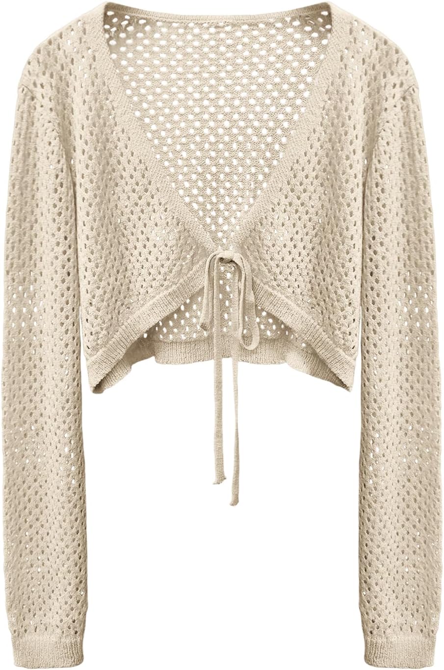 Women's Tie Front Cardigan Shrugs for Dresses Summer Lightweight Crop Top Knit Crochet Sweater Beach Cover Up