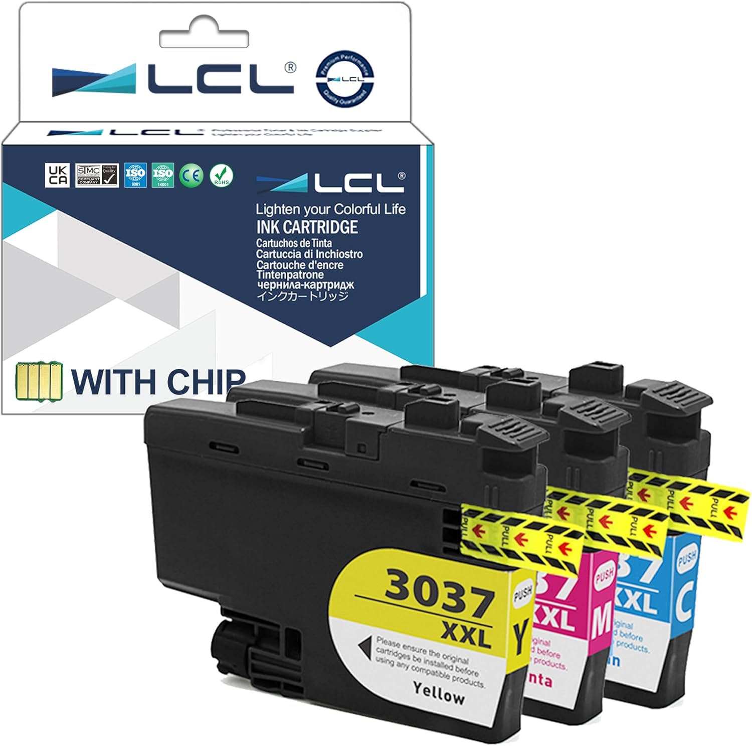 LCL Compatible Ink Cartridge Pigment Replacement for Brother LC30373PKS LC3037 XXL LC3037XXL LC3037C LC3037M LC3037Y MFC-J5845DW MFC-J5845DW XL MFC-J5945DW MFC-J6945DW MFC-J6545DW (CMY 3-Pack)