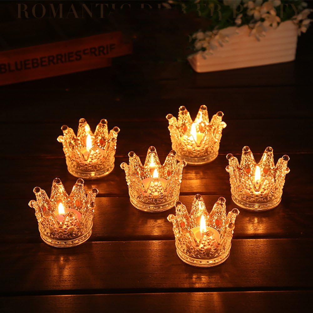 Romantic Clear Glass Crown Design Home Wedding Party Tea Light Candle Holder (10)