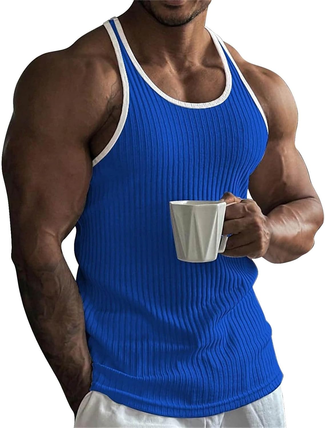 Men's Ribbed Racerback Tank Top – Slim Muscle Tank for Gym Workout, Bodybuilding & Summer Wear