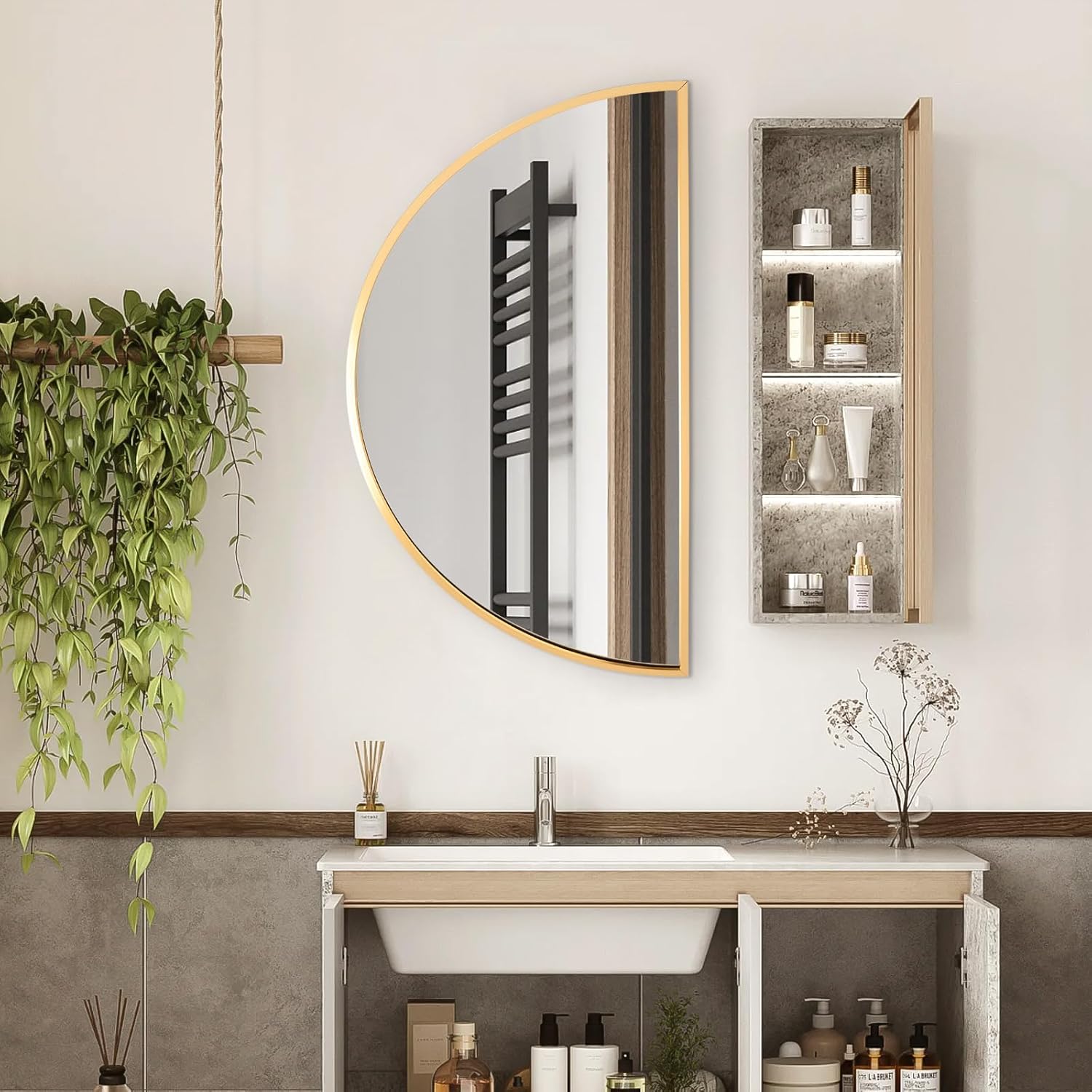 VVK Artistic Half Circle Mirror Decor - Elegant Half Moon Mirrors for Wall Features, Chic Living Room Bathroom Mirror & Mount Mirror for Kids Room - Perfect Touch for Stylish Interiors(Gold)