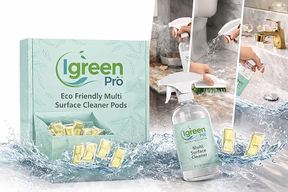 Multi-surface All Purpose Cleaner Tablets, Water Soluble,12 Pack Water Soluble Pods for Kitchen, Bathroom, Home Surfaces (12 Water Soluble Pack, Lemongrass)