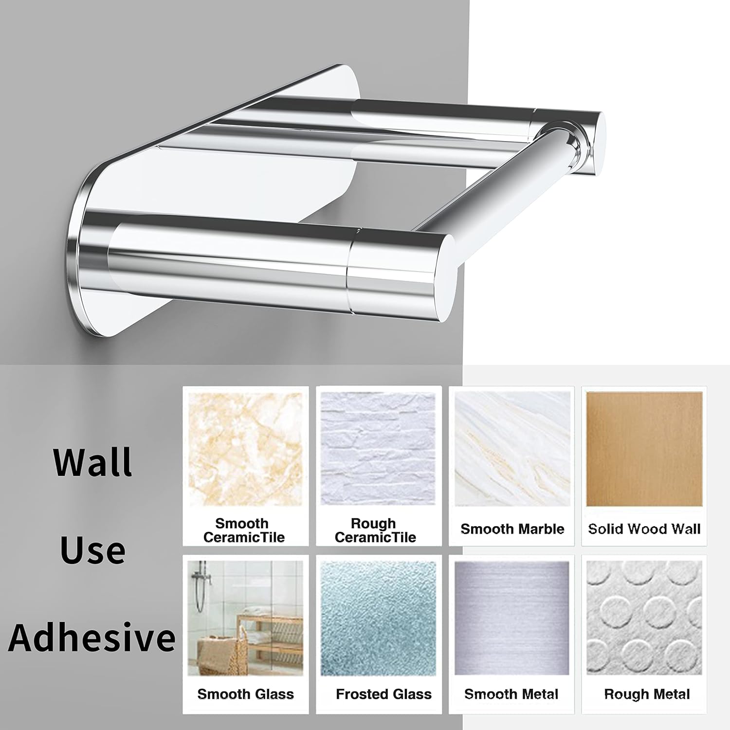 Adhesive Toilet Paper Holder Chrome Bathroom Double Post Pivoting Toilet Tissue Holder Polished Roll Holder Stick On No Drilling Stainless Steel and Zinc Alloy