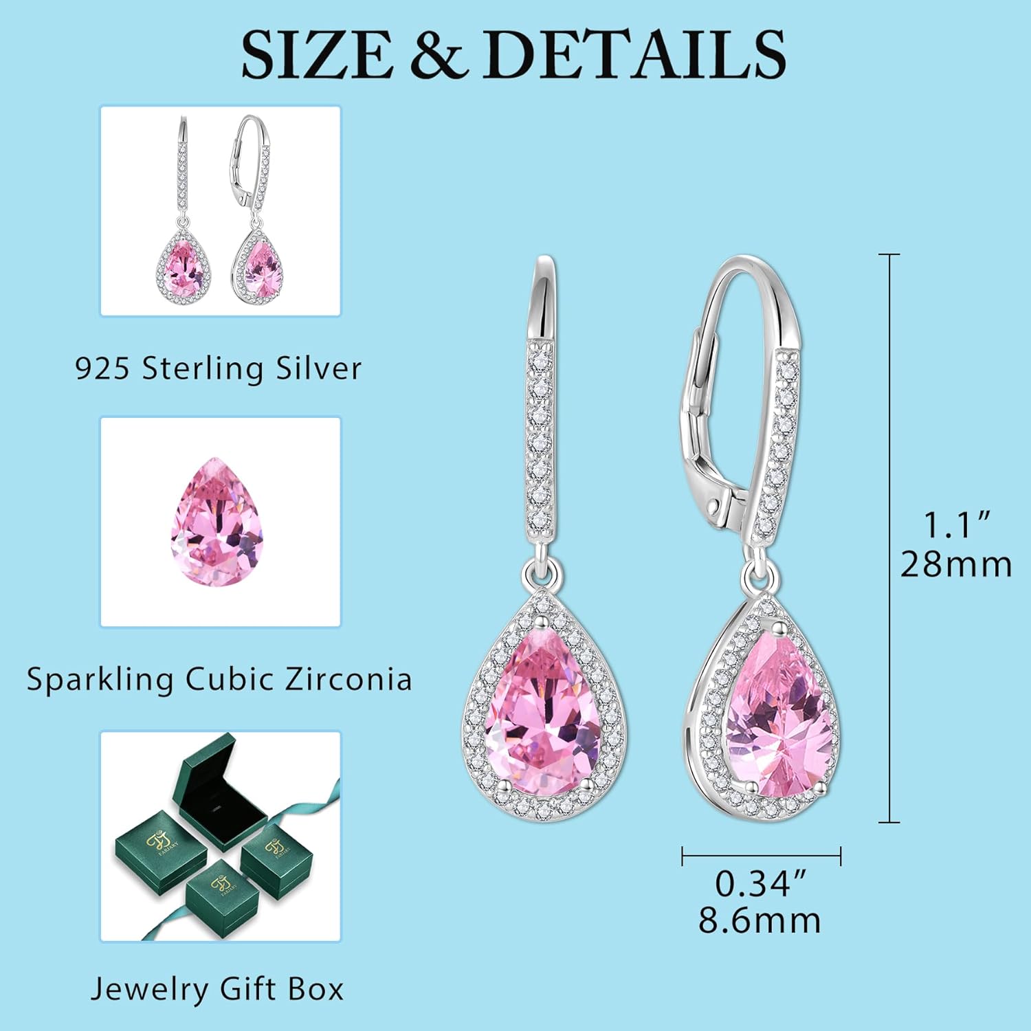 FJ Teardrop Dangle Drop Earrings 925 Sterling Silver Halo Leverback Earrings Birthstone Jewelry Gifts for Women - Image 6