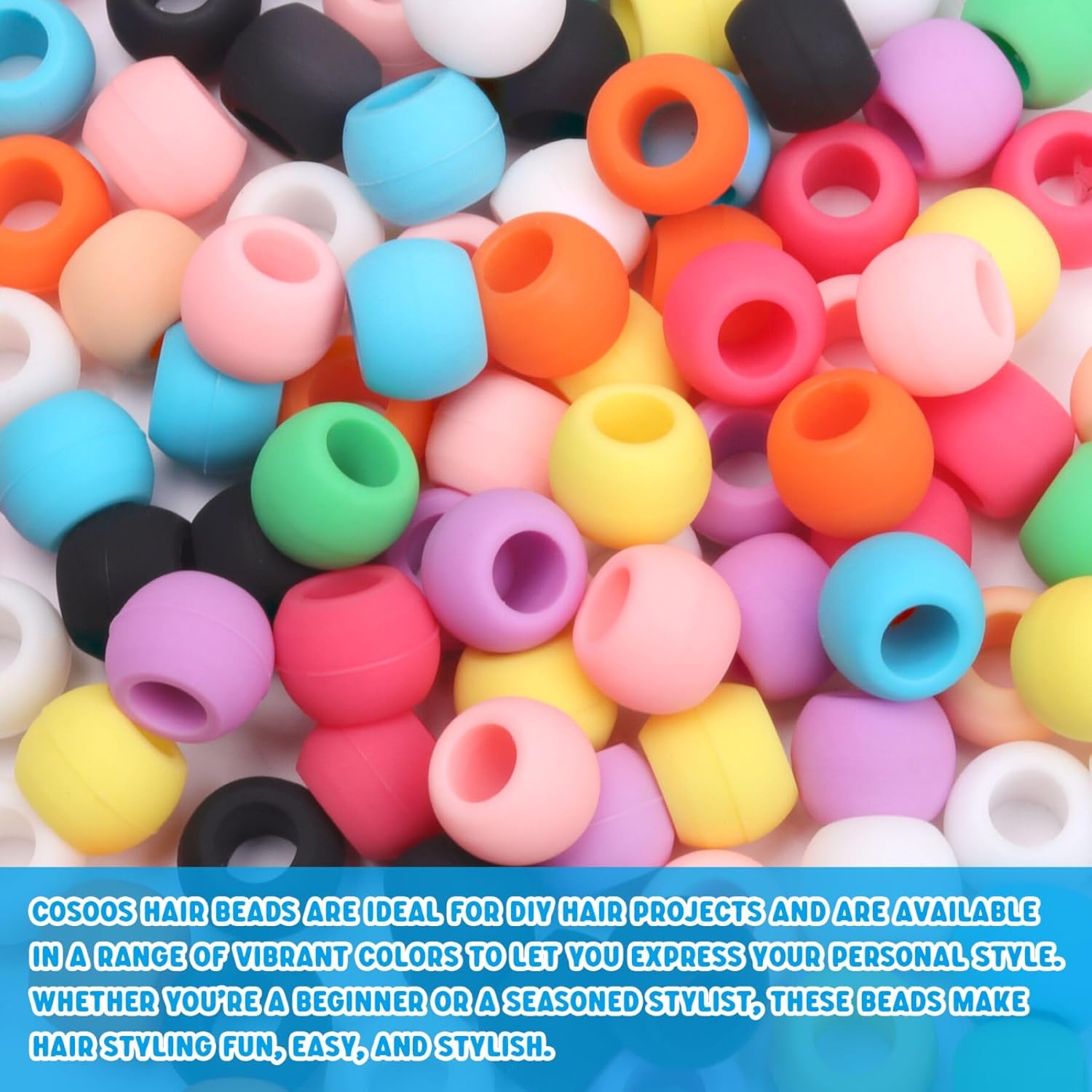 COSOOS 100 Small Silicone Hair Beads for Girls, Diameter 5mm, Colorful Soft Mini Rubber Beads for Braids, 2 Plastic Quick Beaders, 50 Elastic Rubber Bands - Image 8