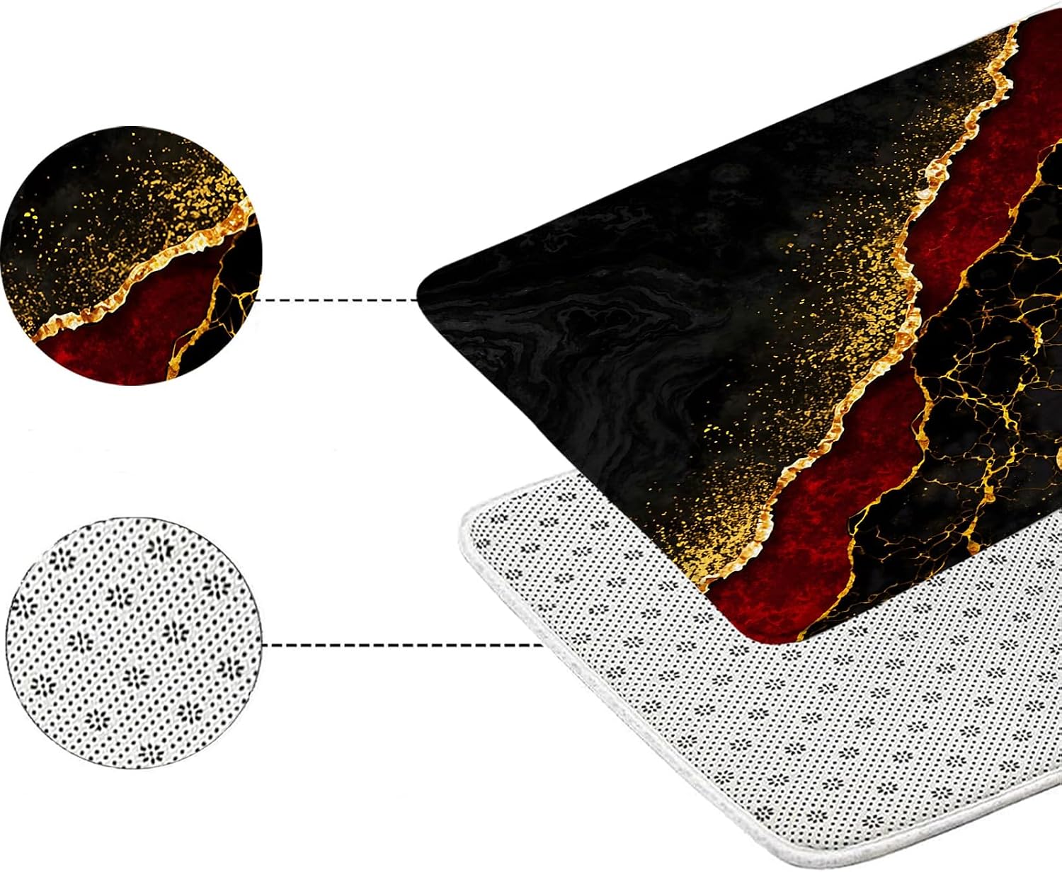 Red Marble 3 Piece Bath Rug Sets,Abstract Burgundy Maroon Marble Gold Veins Texture Crack Ink Luxury Geometric 17.8"x29.5"Bath Rug,Toilet Seat Cover, U-Shaped Toilet image 4