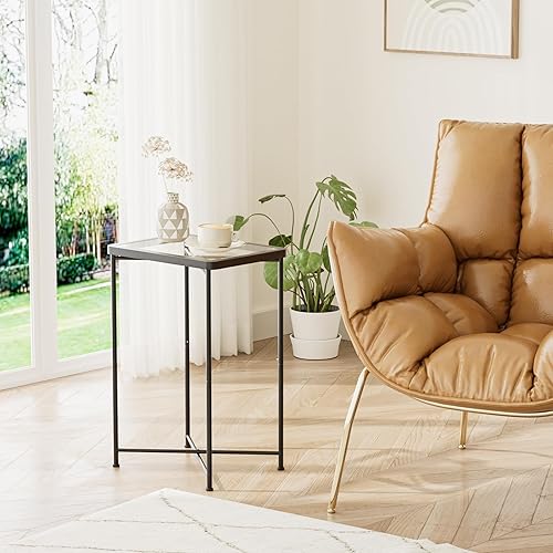 Miniatura 3 de Garden 4 you Mesa auxiliar de cristal, mesa auxiliar pequeña, mesa auxiliar para exteriores con marco de metal, mesita de noche para sala de estar,