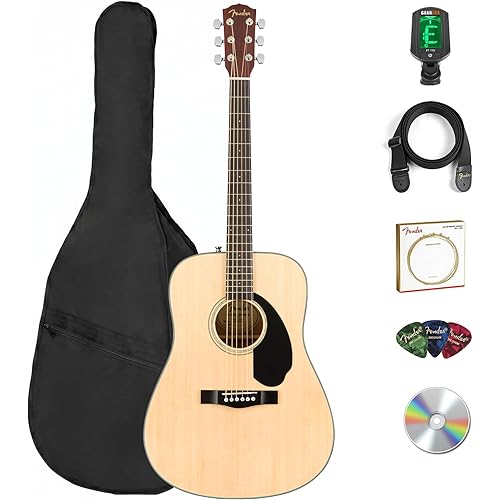 Fender FA Series Dreadnought Acoustic Guitar - Natural Bundle with Gig Bag, Tuner, Strap, Strings, Picks, and Austin Bazaar Instructional DVD