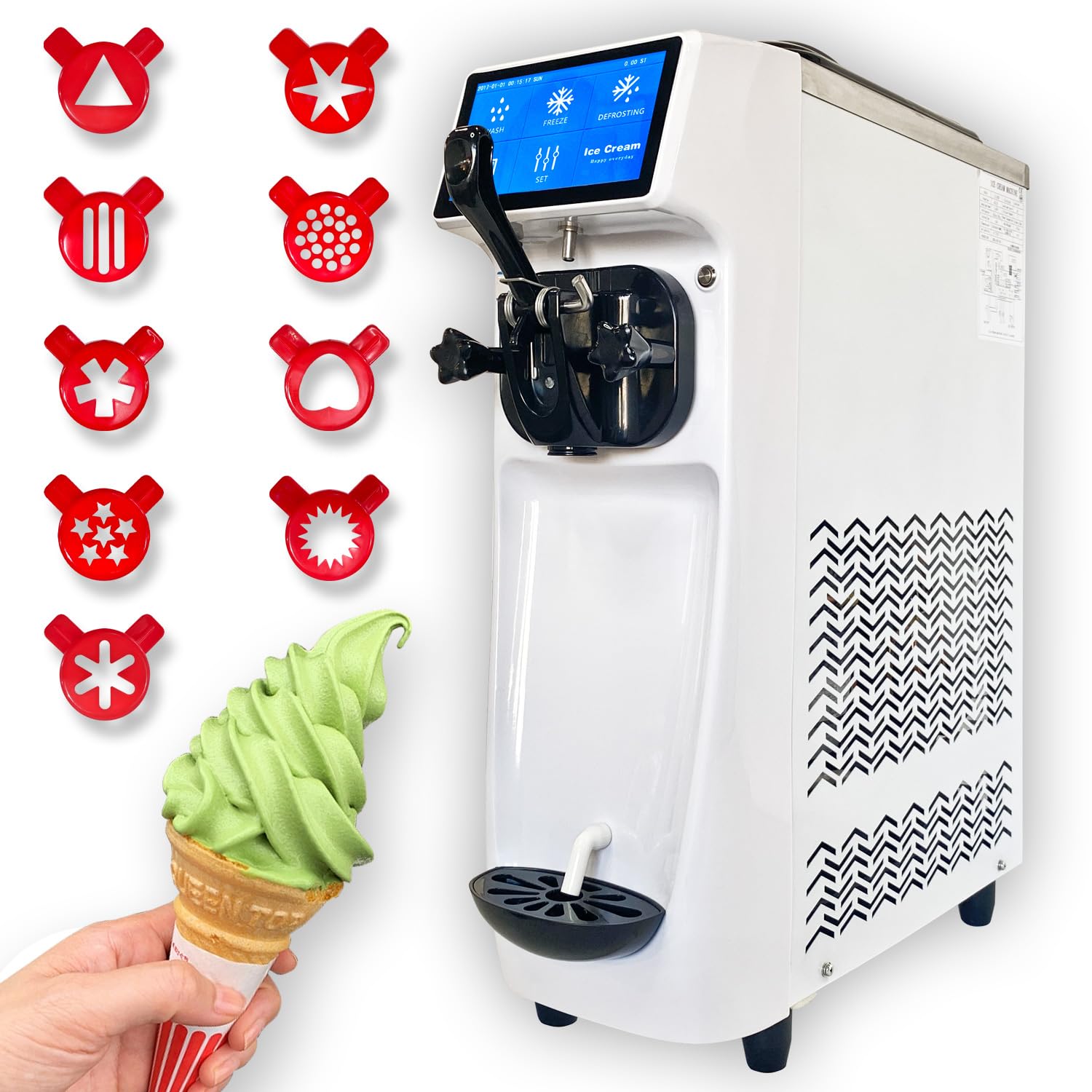 eモンズ ［当社製品保証１年！インボイス対応！］ 業務用 ソフトクリームメーカー 【 スリム21 】 50Hz 東日本 日本語マニュアル付き 全自動 大容量 3.3L 1150W 100V 洗浄機能 空冷式 卓上型 小型 ソフトクリームマシン アイスクリームマシン