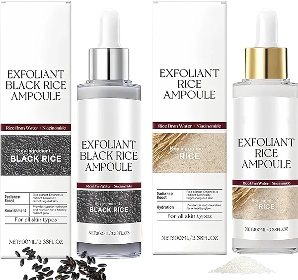 2PCS Rice Exfoliating Ampoule Duo,2025 New Peeling Shot, Gentle Peel & Deep Hydration for All Skin Types (White+Black)
