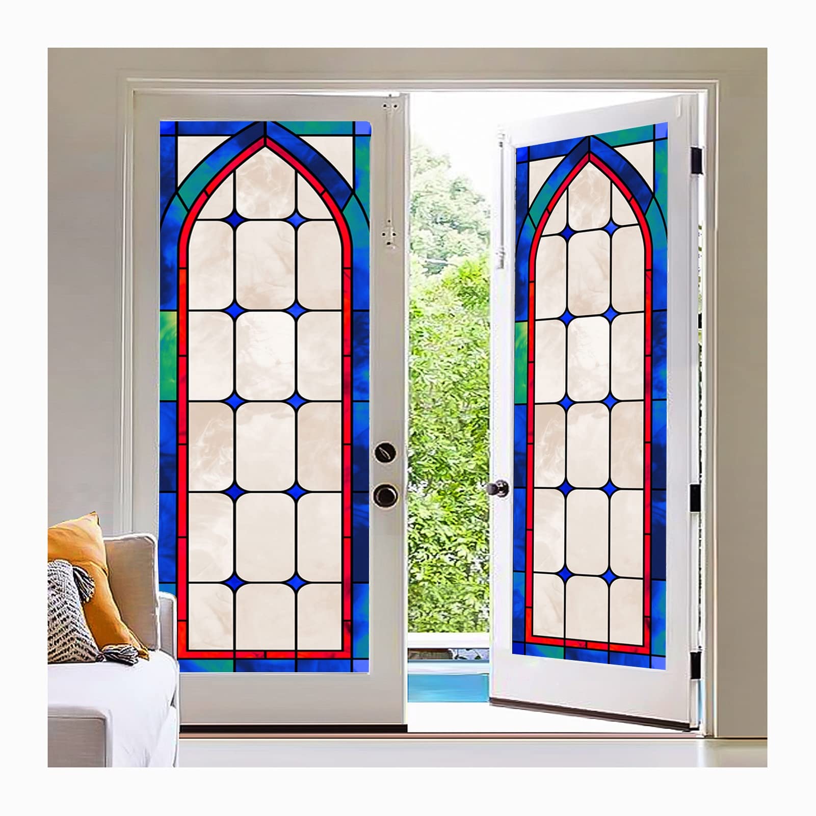 Siunwdiy Stained glass window film privacy,Frosted Window Stickers Non- Adhesive Static Stained Glass Window Cling for Home Rental Apartment Bedroom Bathroom Kitchen Door,B,100x120cm(39x47inch)
