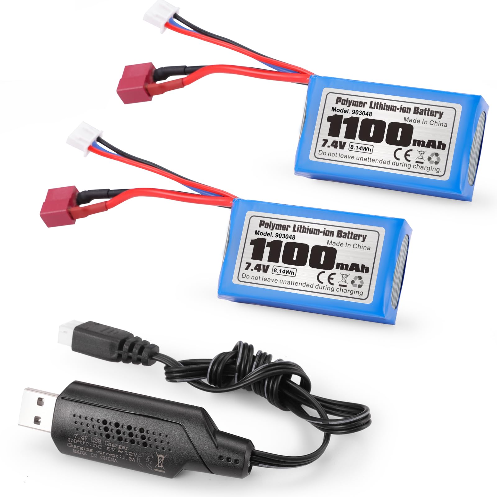HAIBOXING RC Car T Plug 1100mAh Li-PO Rechargeable Battery Apply for  16890A &16890SA 3100A Pack Batteries with USB Charger(E782)