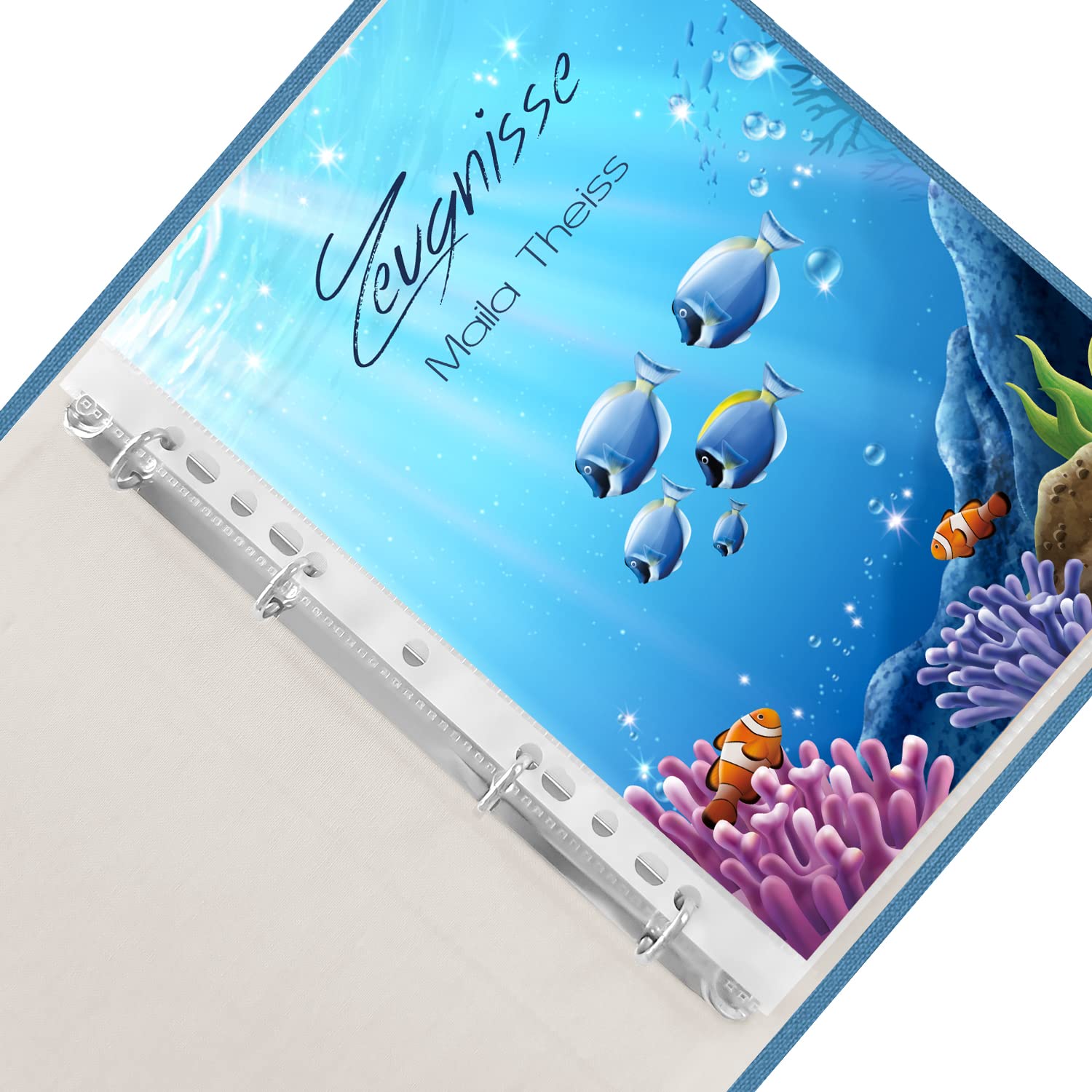 Zeugnismappe personalisiert Delfin Family A4 ca. 31x24 cm blau Zeugnisbuch Delphin Urkundenmappe Einschulung Schulanfang