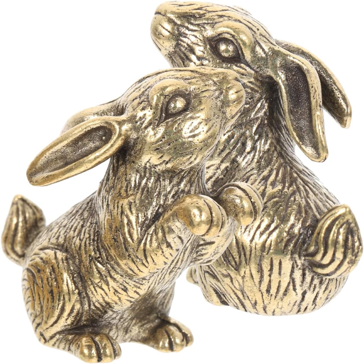 Didiseaon 2 Pieces Small Brass Rabbit Figurines Set, Mini Bunny Statues for Home, Garden and Car Decoration, Desktop Brass Craft Ornament for Living Room and Office
