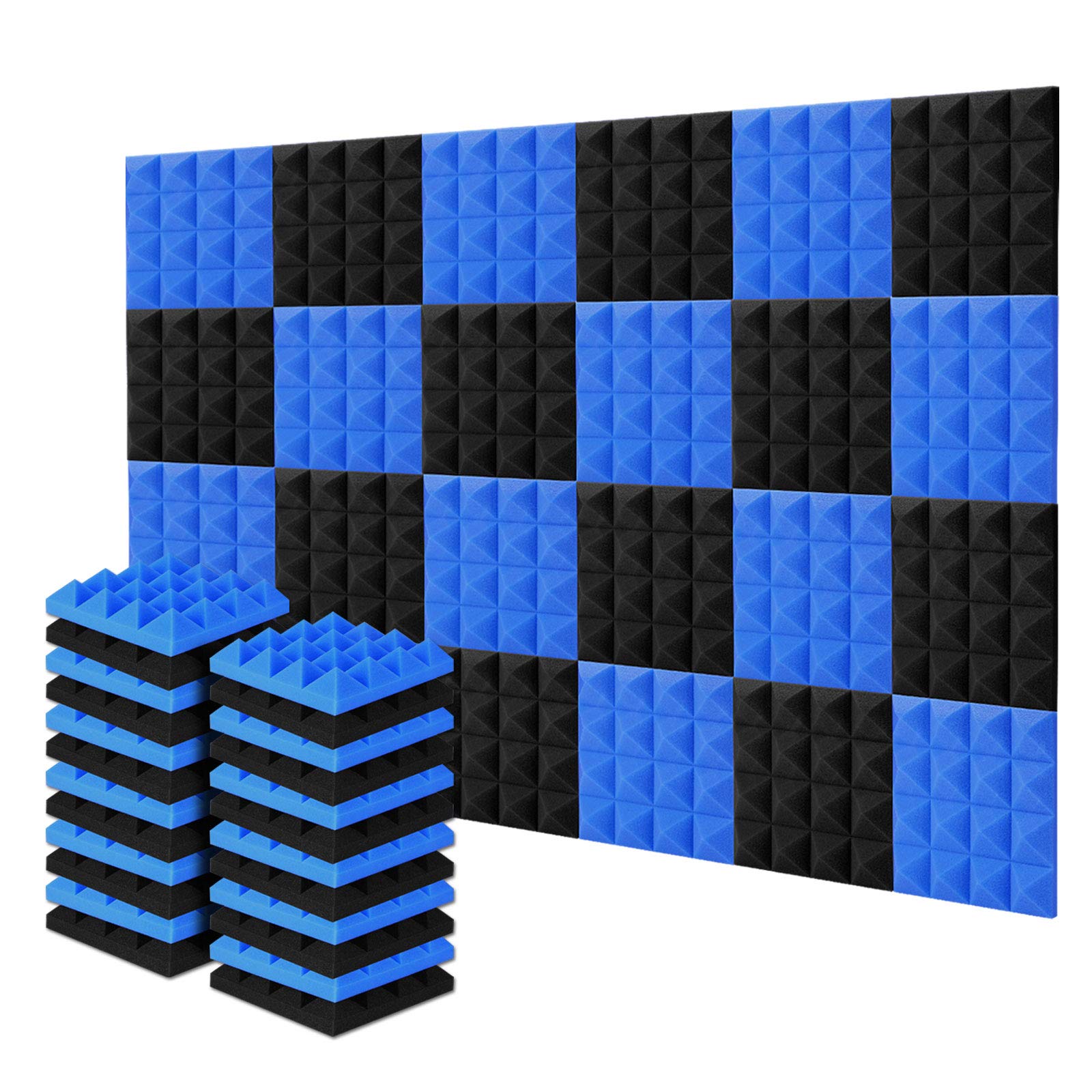 Sound Proof Padding, AGPtEK 24 Packs Soundproof Foams 25x25x5CM (Black and Blue) Acoustic Foam Panels, Ideal for Recording Studio, TV Room, Kid’s Room,and Office and Podcast Recording