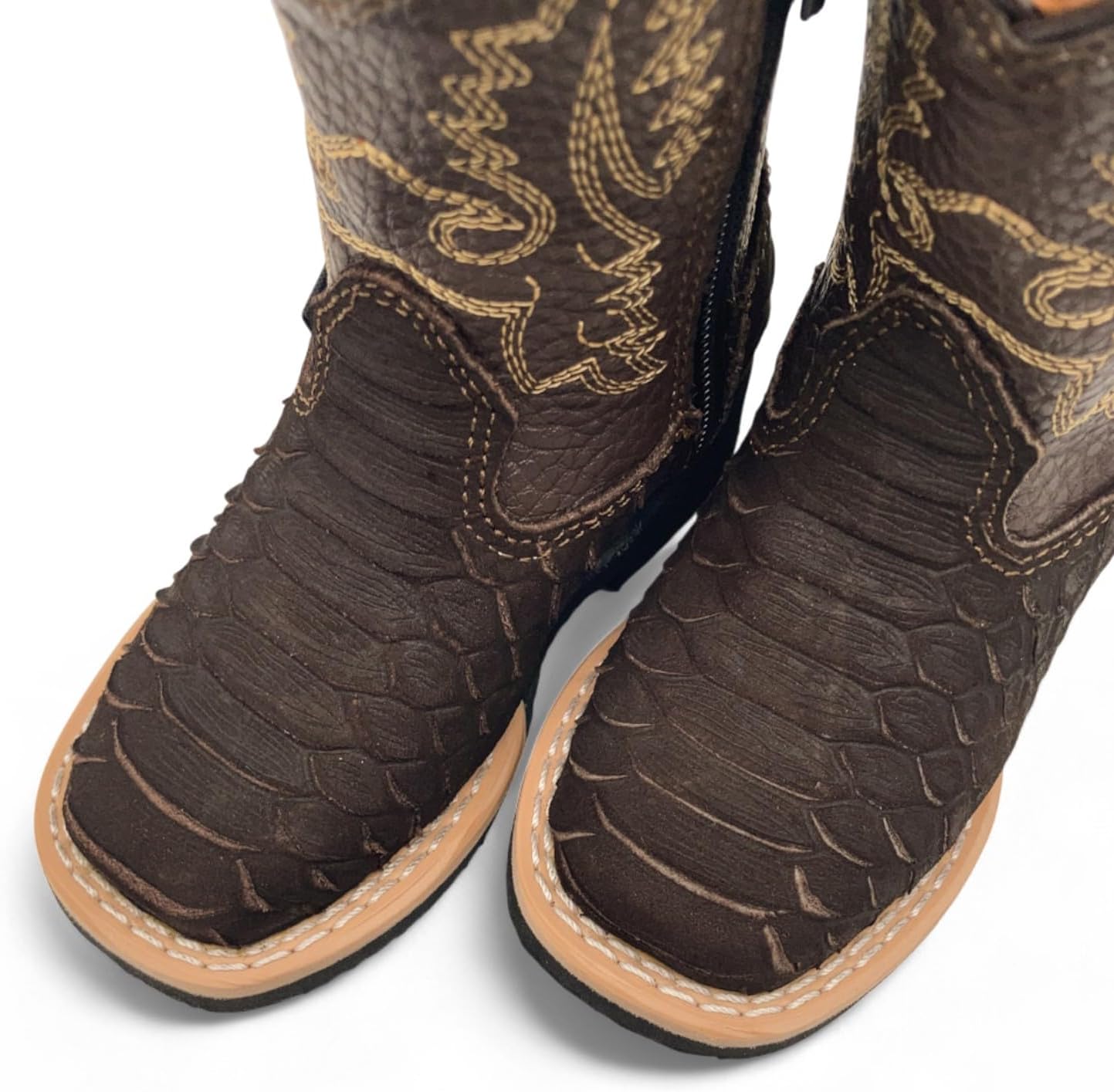 The Western Shops Infant Kids Python Print Leather Cowboy Boots, Square Toe Side Zipper Baby Western Boots