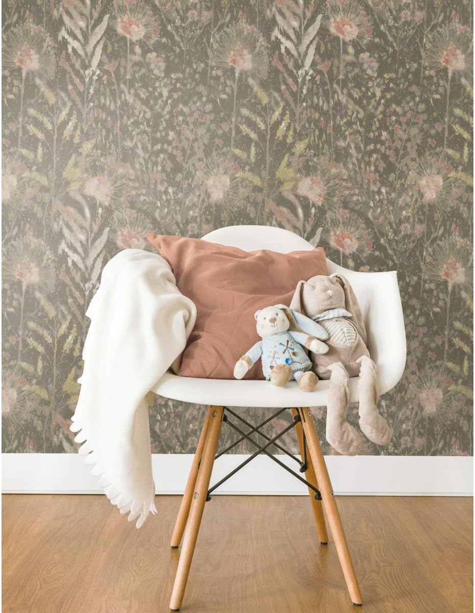 RoomMates RMK11742WP Taupe and Pink Dandelion Peel and Stick Wallpaper, Roll, Taupe/Pink