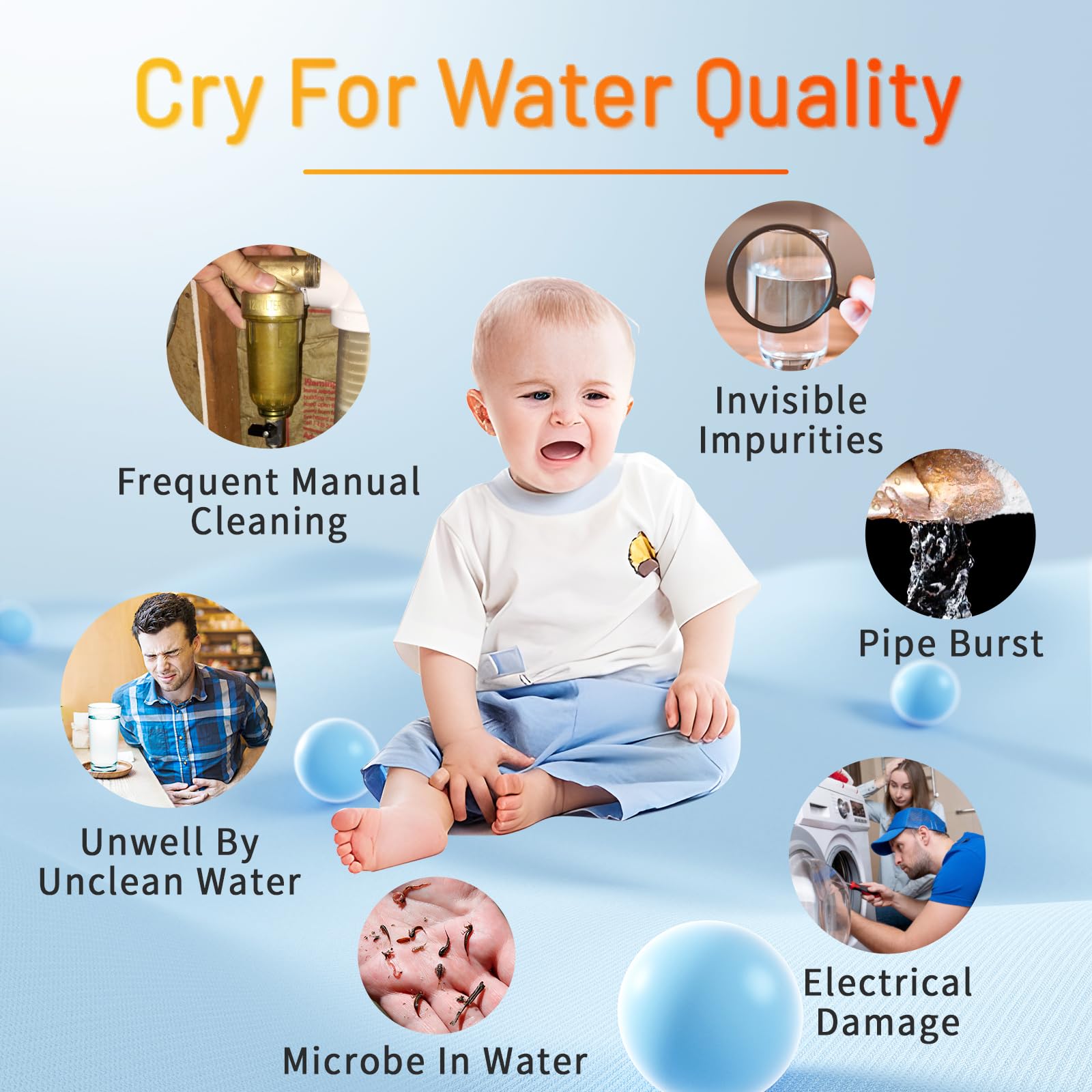 Filtro de agua de sedimentos giratorio de 300 micras, proceso de separación de plomo, MNPT de 1 pulgada + FNPT de 3/4 pulgadas, pantalla de filtro de limpieza automática, sistema de filtro