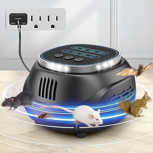 (2026 Upgraded) Ultrasonic Rodent & Pest Indoor Repeller - Stronger Driving Force, Repellent for Mouse, Rats, Squirrels, Bats, Roaches, Spiders & Bugs | Plug-in Control, 4 Modes, Covers 1300 Sq Ft