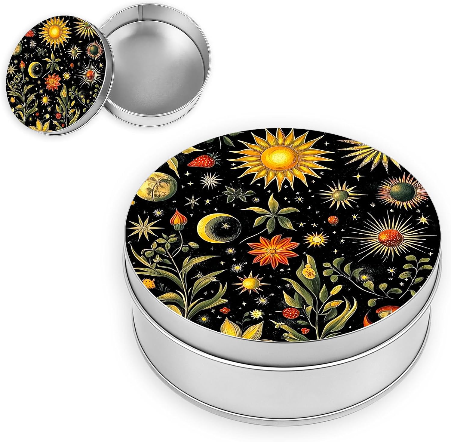 Decorative Round Metal Tin Box, Wildflower Plant Small Storage Container with Lid for Jewelry, Candy, Crafts & Travel, 3.54"x1.38" Aesthetic Keepsake Gift Box