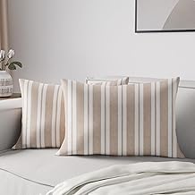 Encasa XO - Cushion Cover, Set of 2 (30 x 50 cm), Franca Beige Stripes, Rectangular Pillow Cases Made of Soft Colourful Cotton Fabric, Decorative for Indoor Decoration, Living Room