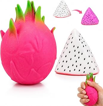 2 PCS Dragon Fruit Squishy, 1 PCS Dragonfruit squishy and 1 PCS Colour Changing Squishy, Unique and Fun, Ideal for Home, Office Desk Decor and Decoration Enthusiasts, Dragon Fruit - inspired Colors