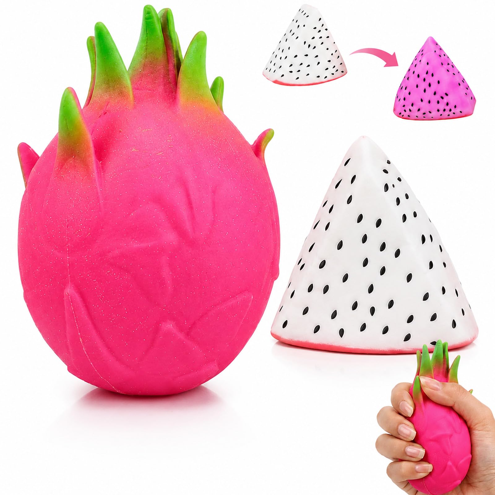 2 PCS Dragon Fruit Squishy, 1 PCS Dragonfruit squishy and 1 PCS Colour Changing Squishy, Unique and Fun, Ideal for Home, Office Desk Decor and Decoration Enthusiasts, Dragon Fruit - inspired Colors