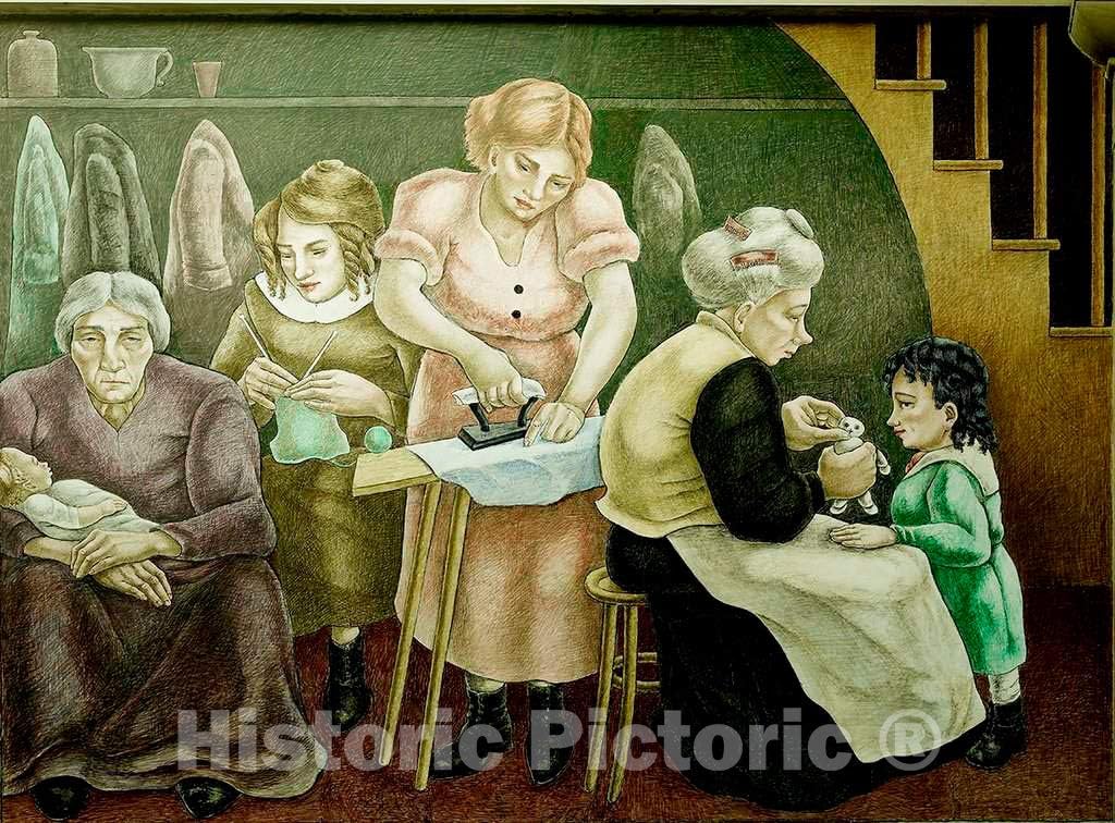 Historic Pictoric Photo - Close up of Oil Painting Society Freed Through Justice, Fifth Floor Stairway, Department of Justice, Washington, D.C.- Fine Art Photo Reporduction 14in x 11in