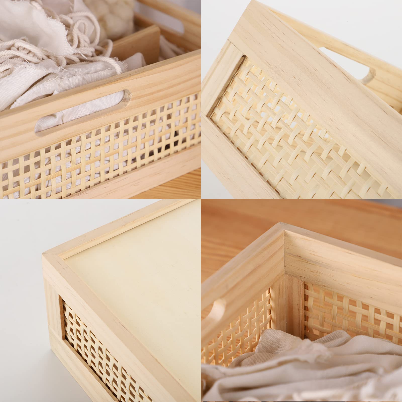 YRMT Wooden Baskets Shallow Wood Storage Basket Crate with Handles Decorative Storage Bins Organizer Rustic Farmhouse Countertop Basket for Shelves,Pantry,Kitchen - Image 5