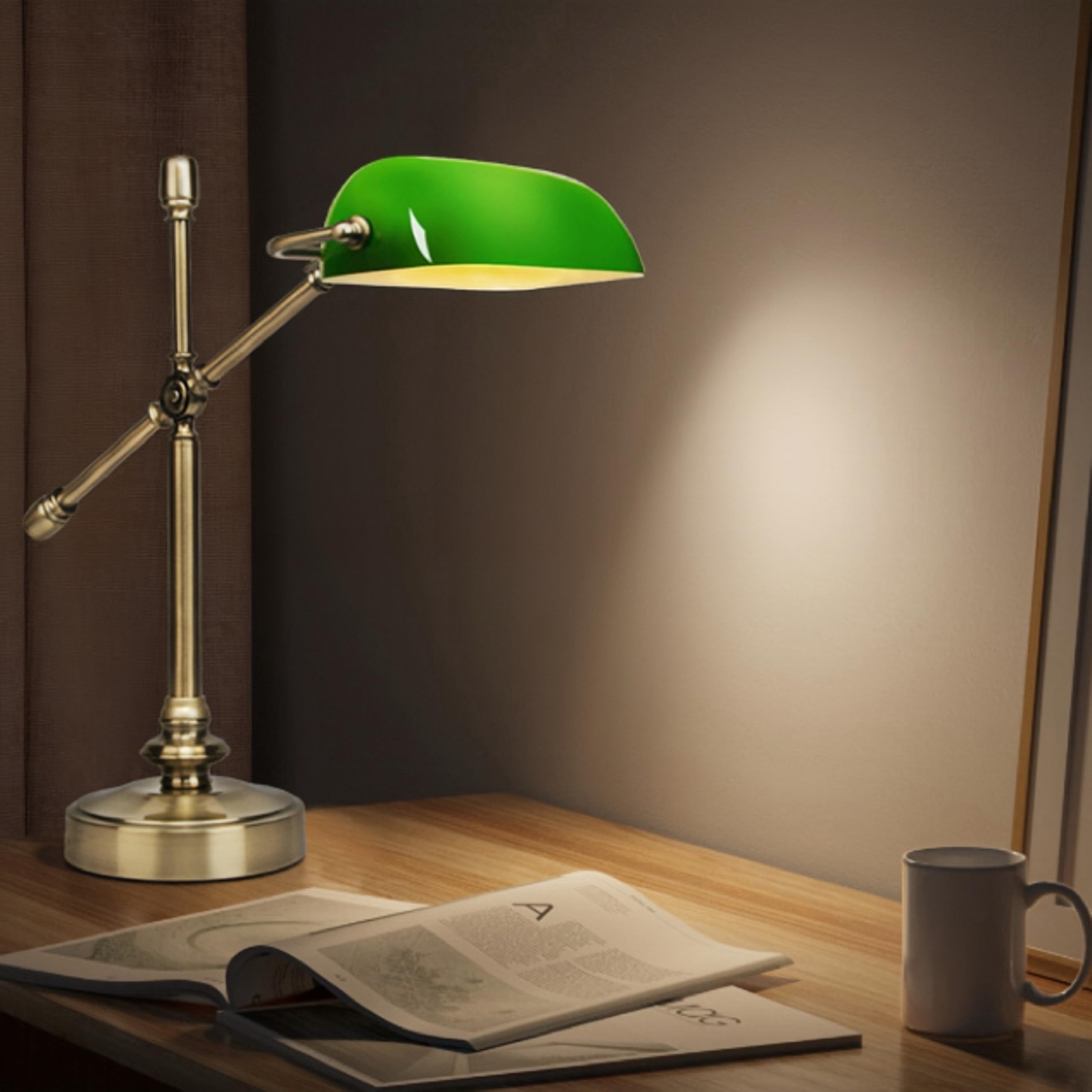 FIRVRE Lampada da banchiere verde, dimmerabile, vintage, LED da scrivania con funzione di ricarica, lampada da tavolo touch, dimmerabile, e27, per studio, casa, ufficio, soggiorno, camera da letto