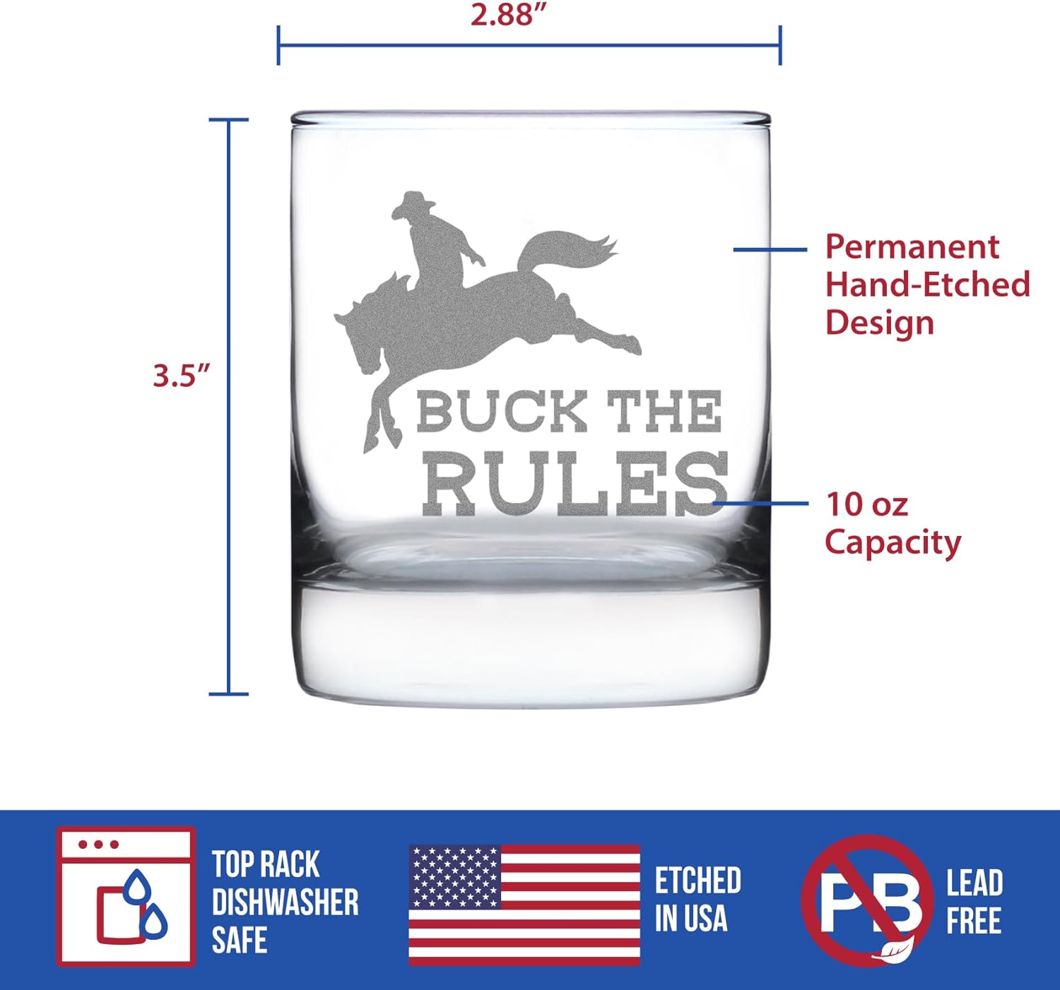 Custom Buck the Rules - Funny Horse Personalized Whiskey Rocks Glass Gifts for Men & Women - Fun Whisky Drinking Tumbler Decor
