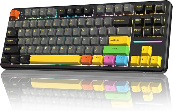 ATTACK SHARK X87 80% Wireless Mechanical Keyboard&Colored Keycaps,Hot-Swap Gasket RGB Backlit 4000mAh,Pre-lubed Linear Switch PBT Keycap BT/2.4G/USB-C Gaming Keyboard for PC/MAC-BlackBlack&8 Keys