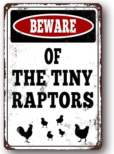 Letreros de pollo Tiny Raptors, divertidos letreros de metal para decoración de gallinero, regalos de pollo para amantes de los pollos de 8 x 12