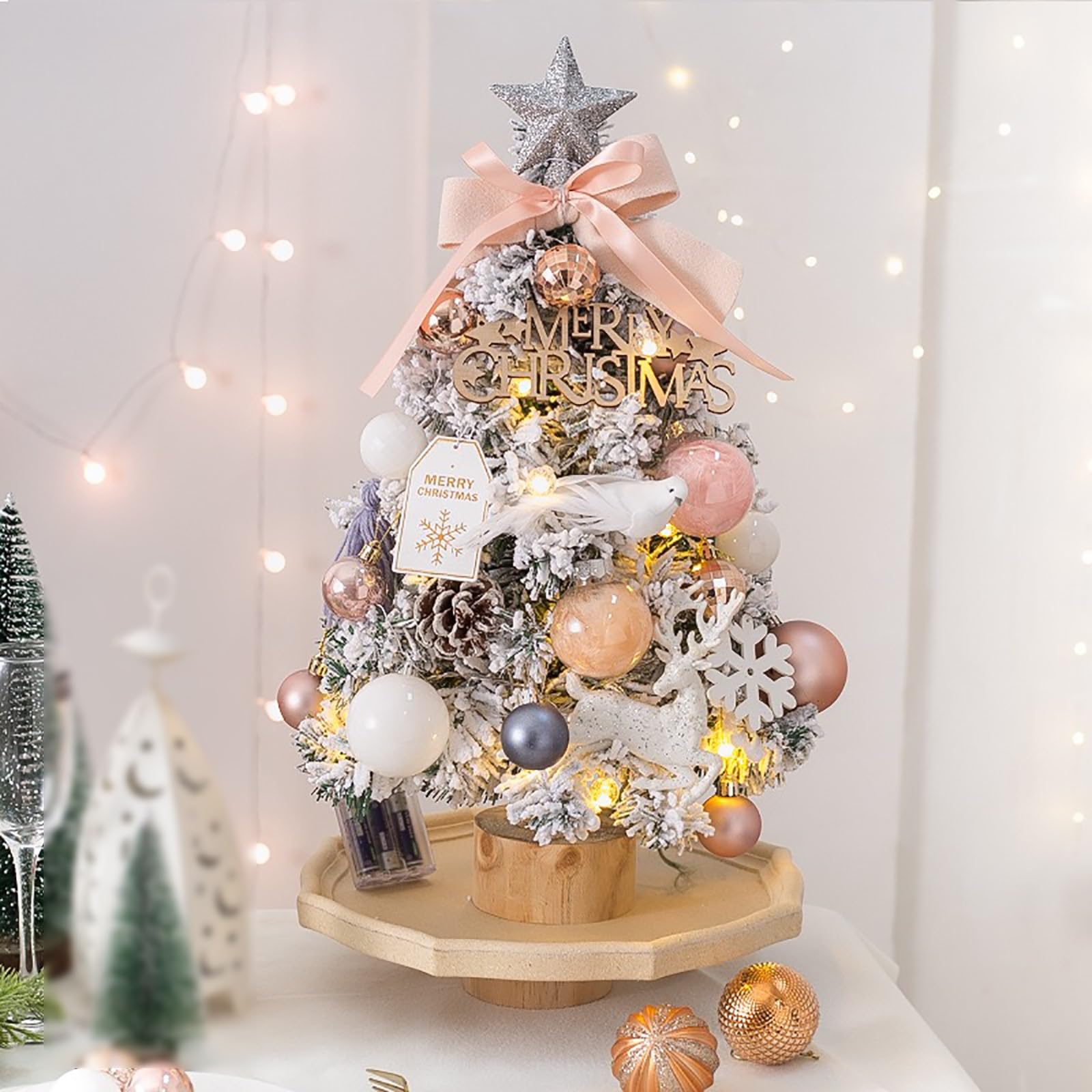 Arbol de Navidad Pequeño con Luces Integradas, Árbol de Navidad Artificial de Mesa de 45/50 cm con Luces LED, Pinos Navideños Pequeños con Base(50cm/20in)