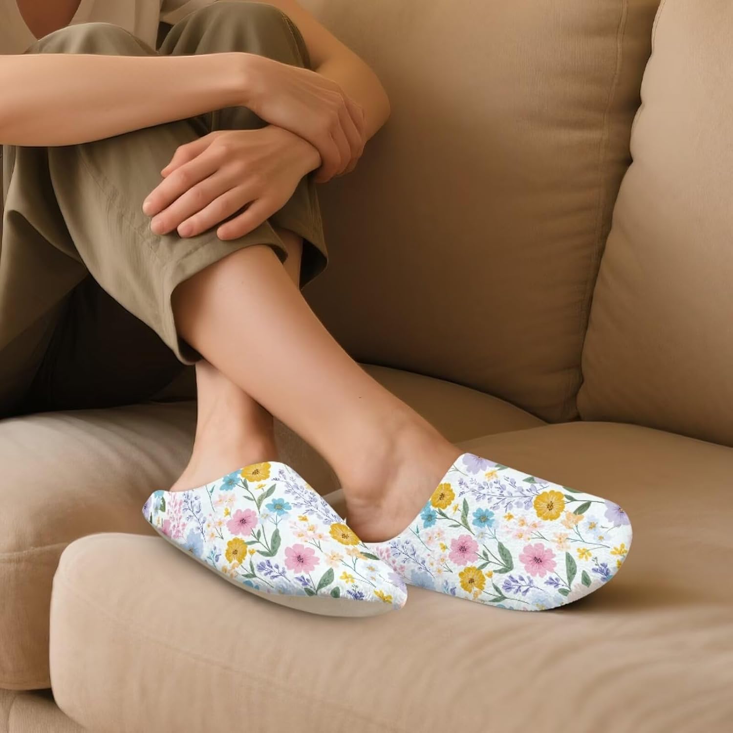 UNICEU Flower Print 3 Pairs Spa Slippers for Women and Men Soft Breathable Washable House Slippers for Wedding Travel