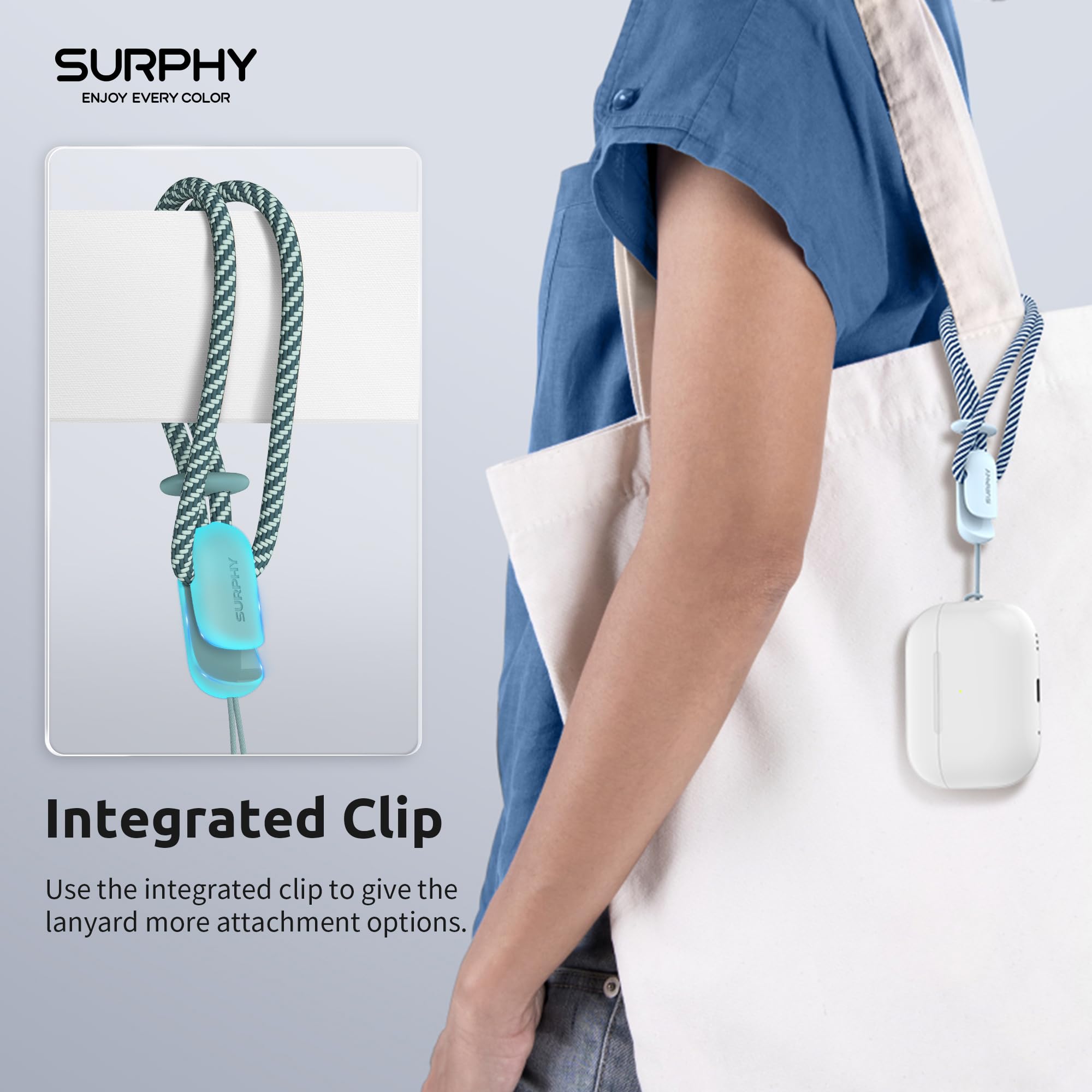 SURPHY Cordino per Cellulare,2 Pezzi Regolabili Universale Cordino,Compatibili con Custodia del Telefono per iPhone/Samsung/Xiaomi/Airpods e Molto Altro Ancora,24cm(Blu nuvola & Verde)