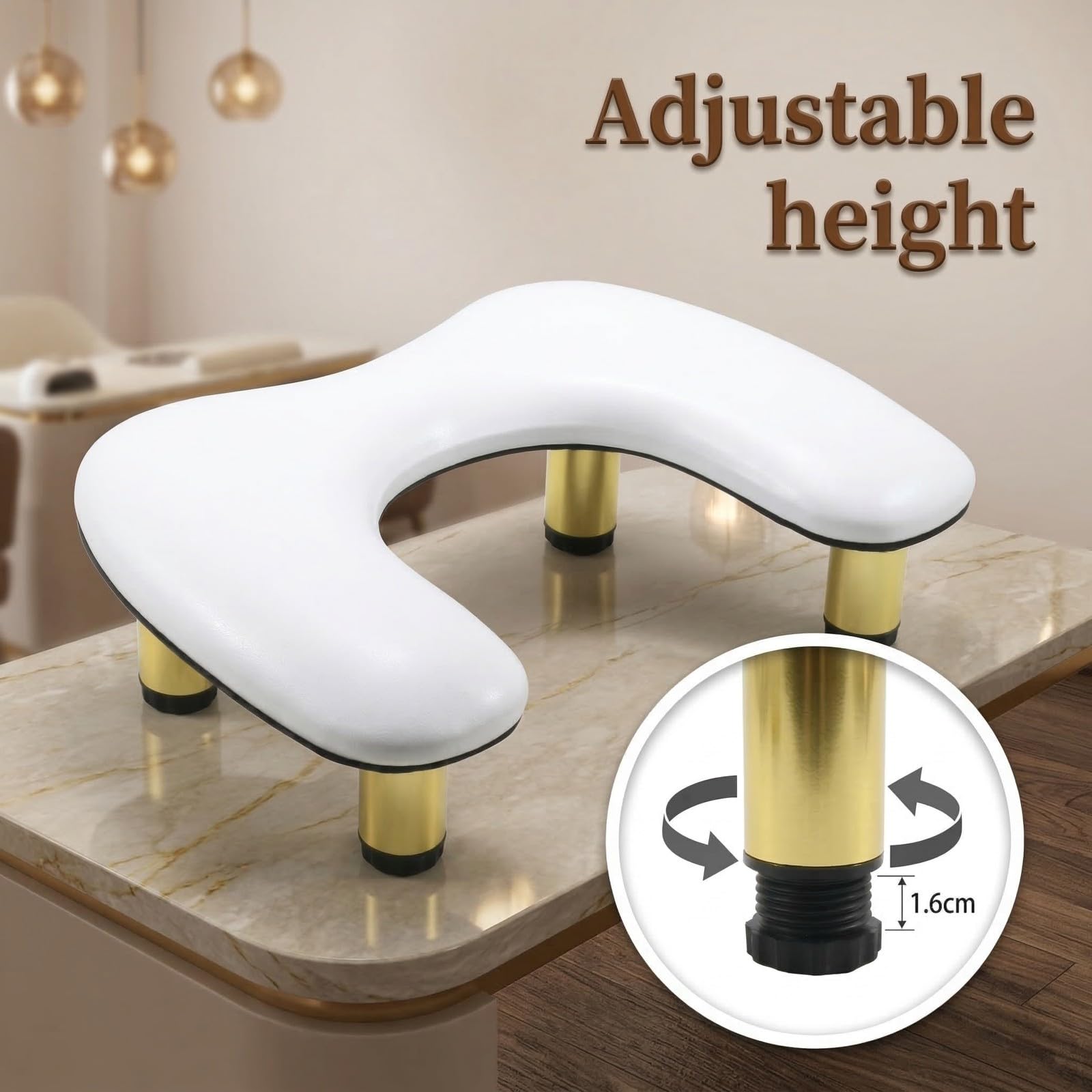 U-Förmig Handauflage Nagelstudio: Golden Strahlender Runder Ständer Wrist Rest - 45°Schräge Unterstützung Handablage Nägel - Weicher und Elastischer Schwamm Handgelenkauflage für Handablage
