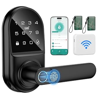 Smart keypad Door Lock with Handle,Fingerprint Keyless Entry Digital Lock with Built-in doorbell for Front Door,Bedroom,biometric Door knob,with Gateway Remote APP Control - Amazon product rated Grade A