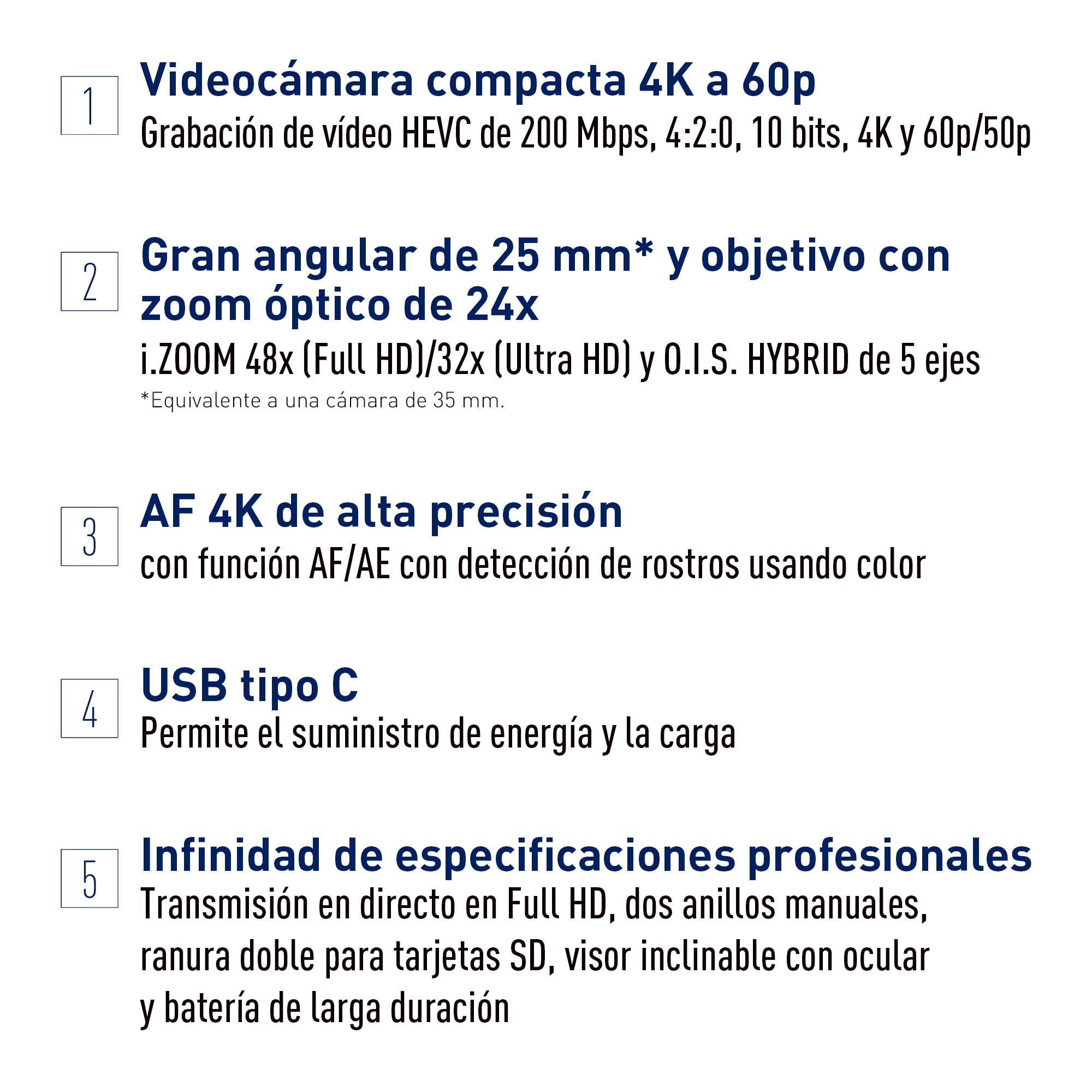 Panasonic HC-X1600E 4K 60p Videocámara Profesional con Lente Gran Angular de 25 mm, Zoom Óptico de 24x, OIS Híbrido de 5 Ejes, Wi-Fi, USB PD, Negra